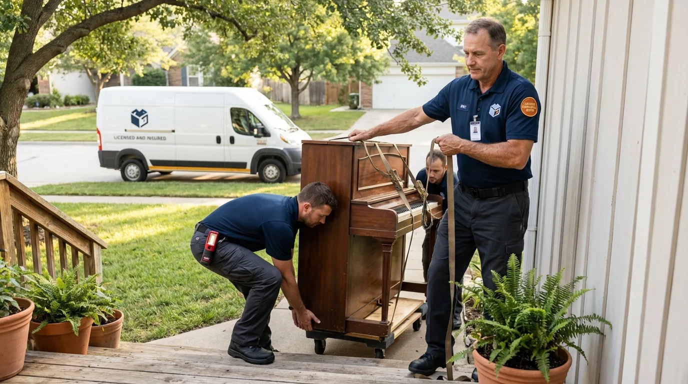 Licensed piano movers securing grand piano in Port Saint Lucie, FL